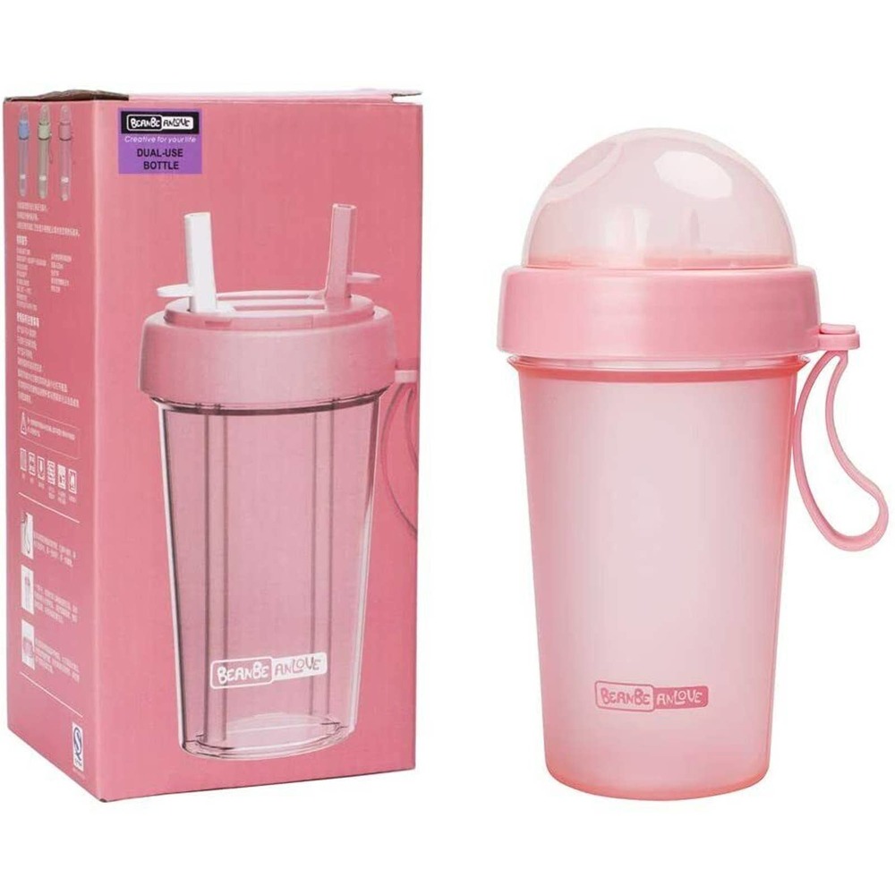 Dual-use Practical Water Bottle with Straw Frosted Surface Drink 420ML/14oz